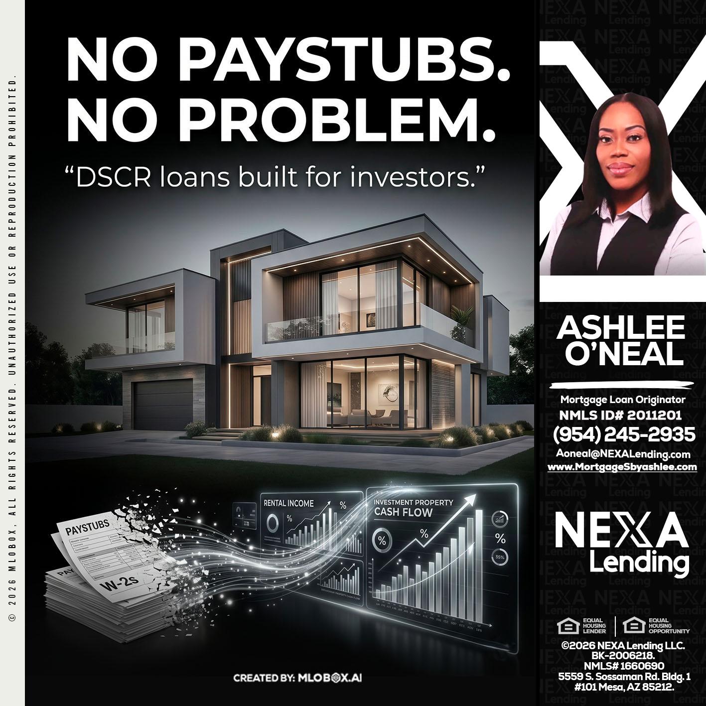 no paystub - Ashlee O’Neal -Mortgage Loan Originator