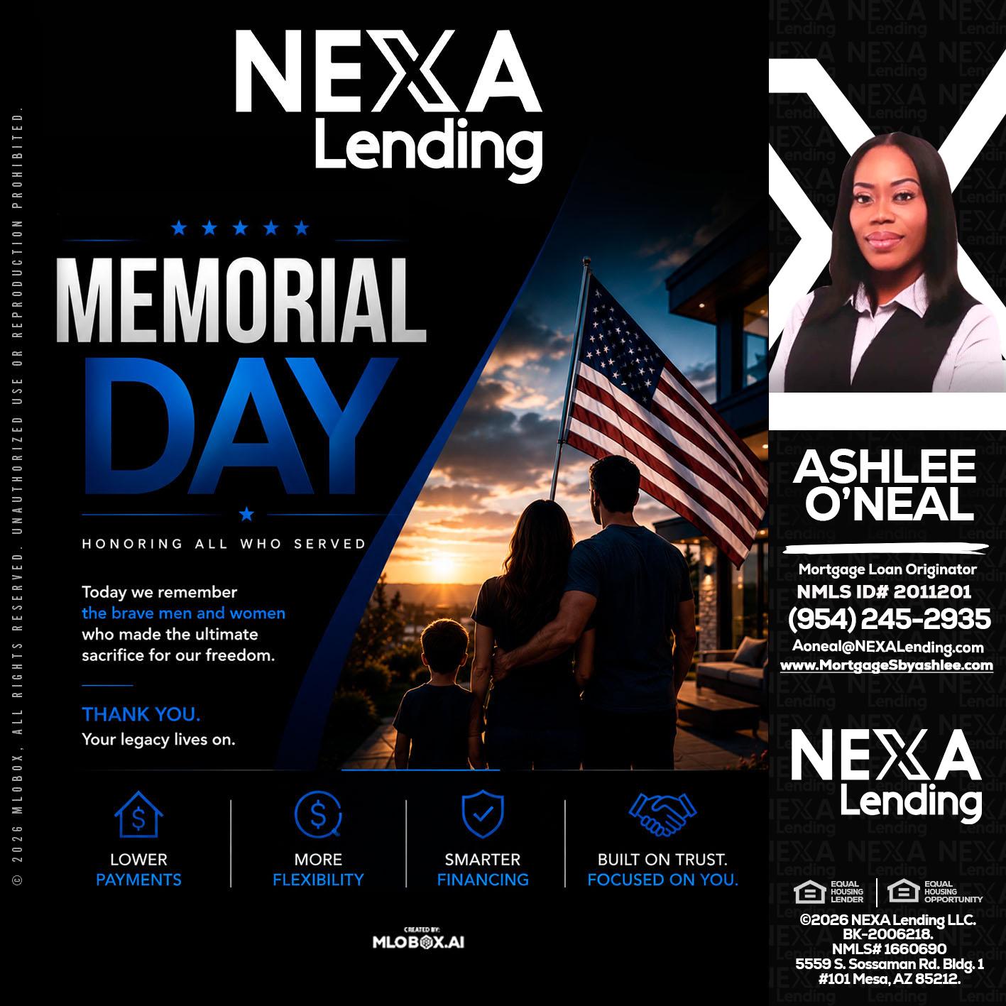MEMORIAL DAY - Ashlee O’Neal -Mortgage Loan Originator
