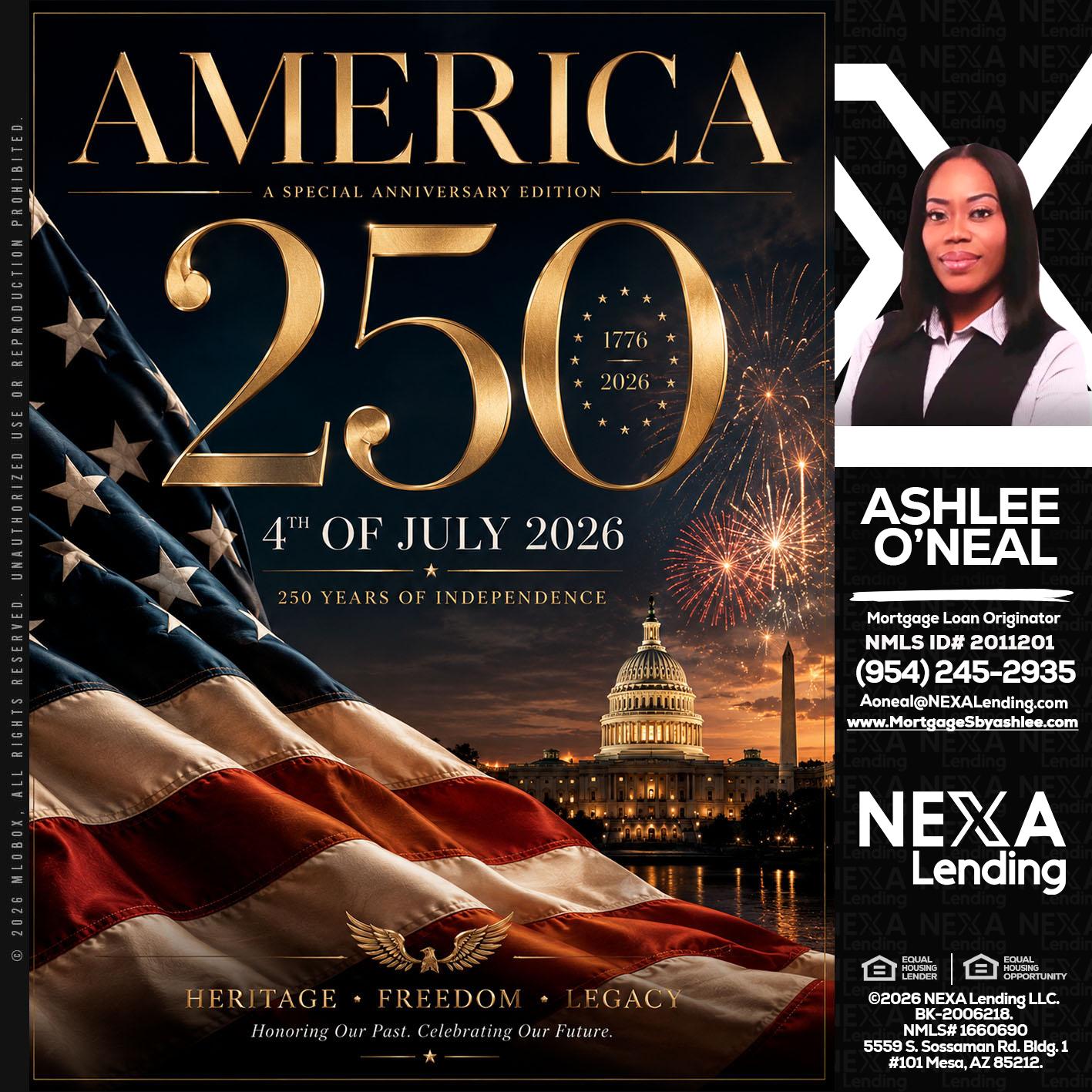 AMERICA 250 TH - Ashlee O’Neal -Mortgage Loan Originator